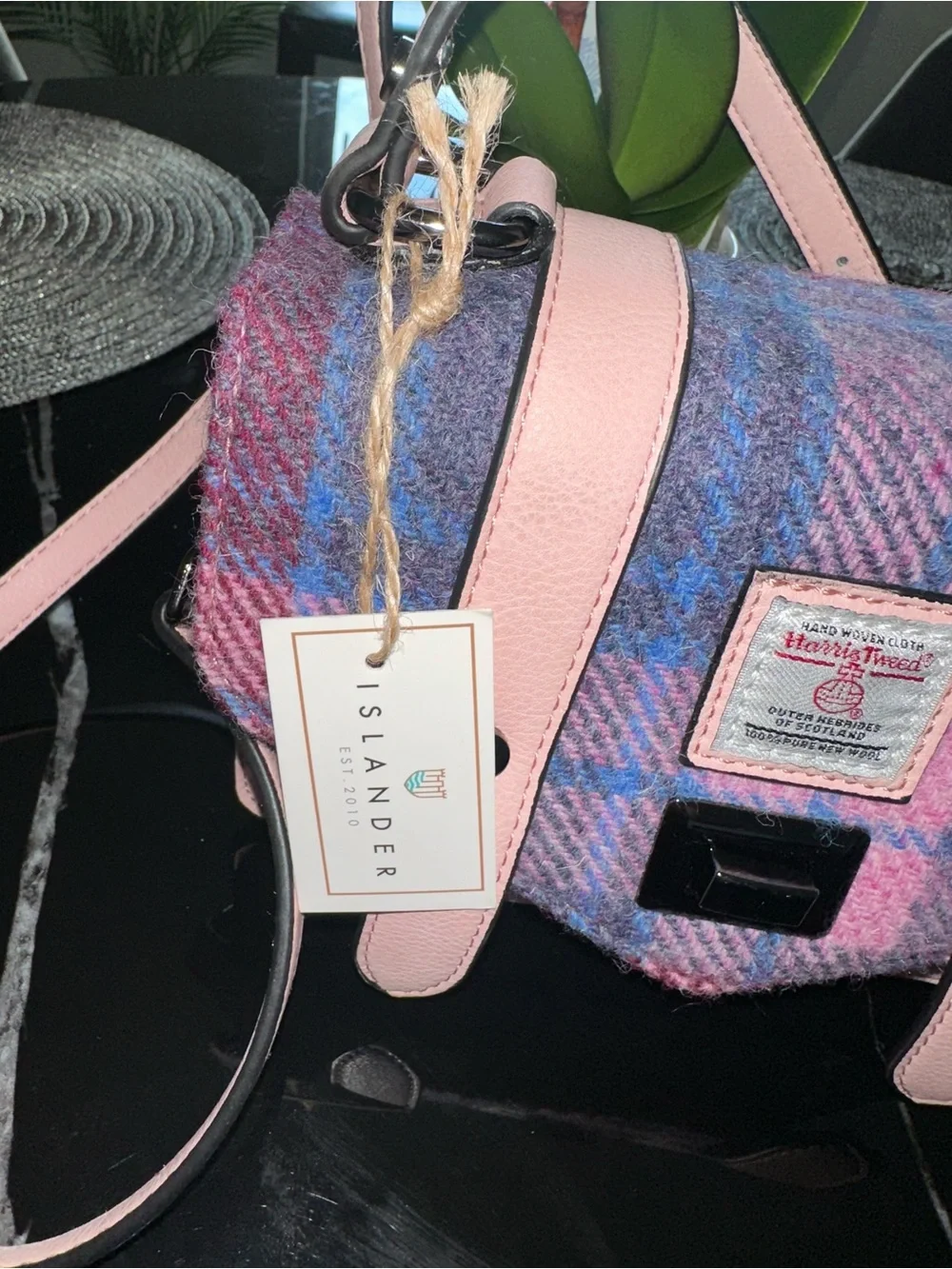 NEW Islander Harris Tweed Pink & Blue Tartan 100% Wool Handwoven Mini Satchel